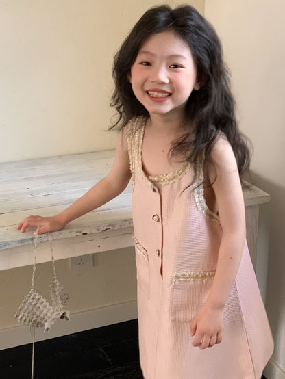 CJ4322夏季中大女童小香風無袖花邊公主裙2024.06.28