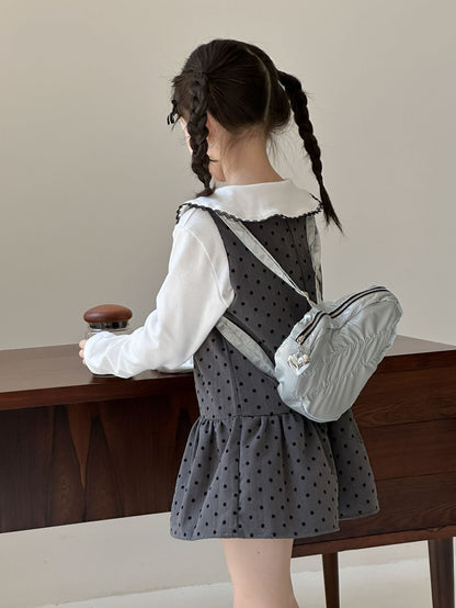 CA4671秋季女童蝴蝶結娃娃衫波點背心公主裙甜美兩件套2024.08.06