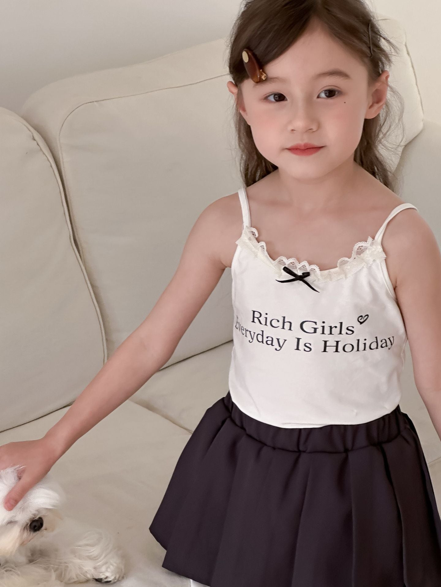 CA4868夏季女童甜美花邊蝴蝶結吊帶衫2024.04.09