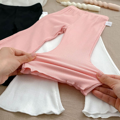 DA0177夏季韓版女童純色百搭休閒薄款透氣木耳邊喇叭褲2024.04.12