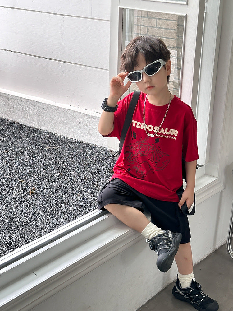 EK0936夏季男童帥氣凉感恐龍寬鬆棉質短袖T恤2024.07.09
