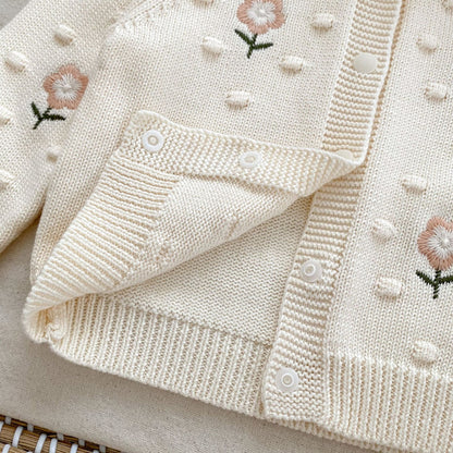 DK2097秋季女童甜美針織純棉花朵刺繡圓領長袖外套2024.07.05