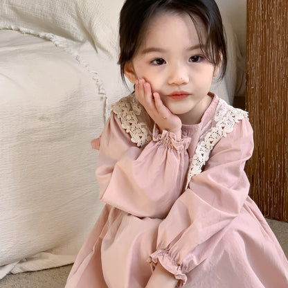 AF1661春季韓版蕾絲邊領長袖公主連衣裙2024.02.20