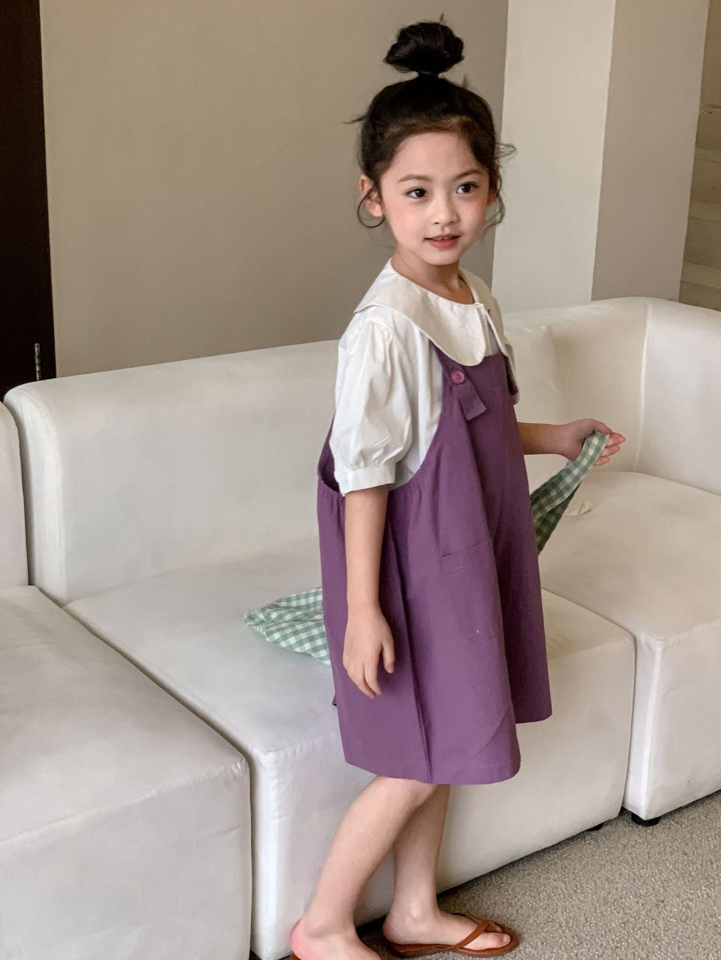 CM3362夏季女童兔子領娃娃衫+兔子耳朵背帶褲套裝兩件套2024.03.15