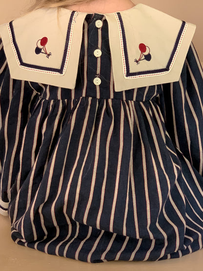 AA1520韓國學院風刺繡海軍領條紋連衣裙2023.08.08