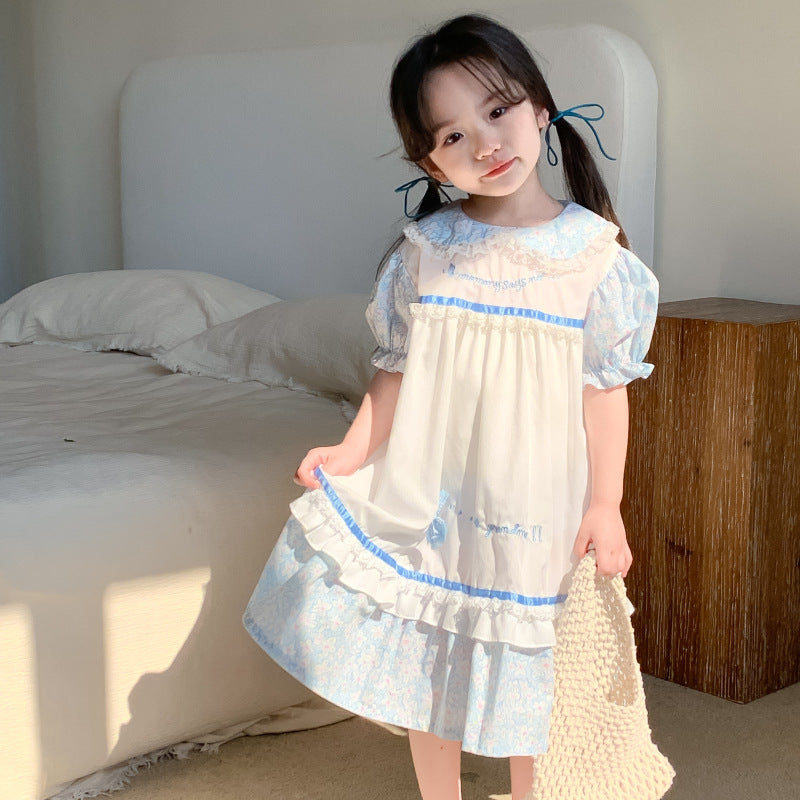 AN1694夏季女童法式氣質蕾絲泡泡袖公主裙2024.05.03