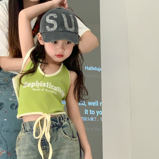 CM3131夏季辣妹風字母吊帶掛脖無袖背心上衣2024.03.15