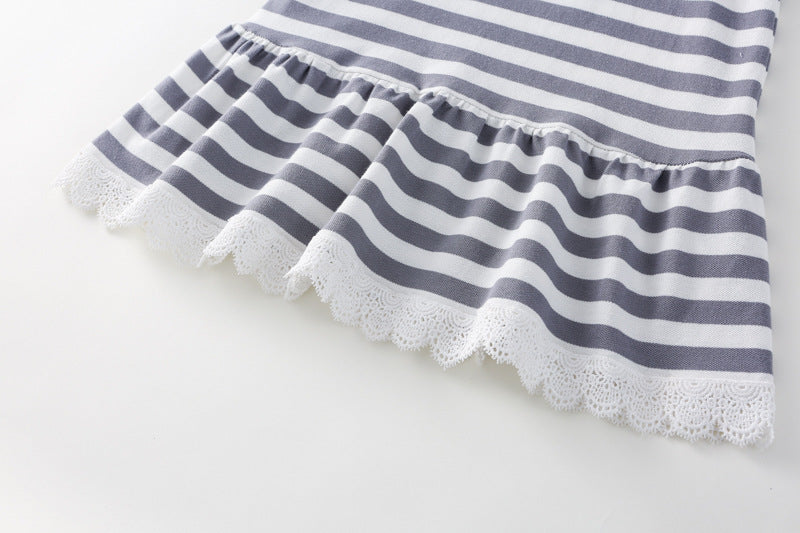 AM1693夏季刺繡條紋翻領蕾絲下擺背心連衣裙2024.03.29