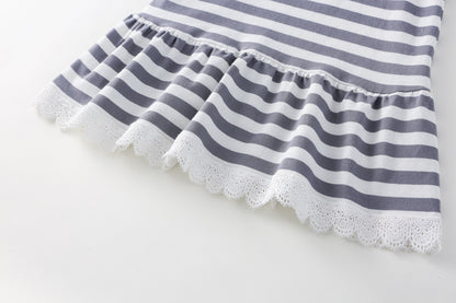 AM1693夏季刺繡條紋翻領蕾絲下擺背心連衣裙2024.03.29