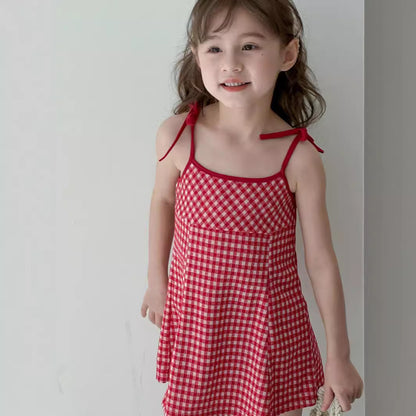 CA4872夏季辣妹女童格子吊帶裙2024.04.09