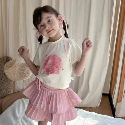 CA4956夏季女童抽繩T恤蛋糕蓬蓬裙兩件套套裝2024.04.09