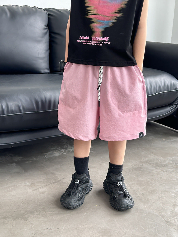 EK0892夏季男女童寬松速乾冰絲凉感水洗工裝短褲2024.07.09