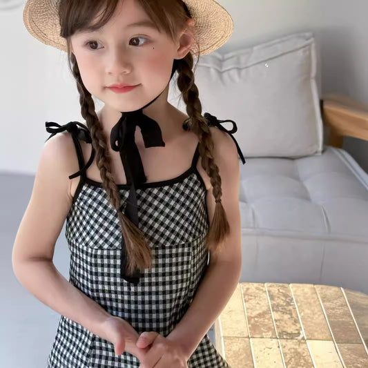 CA4872夏季辣妹女童格子吊帶裙2024.04.09
