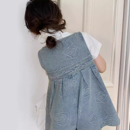 CJ3391夏季中大女童花朵牛仔背帶褲2024.06.28