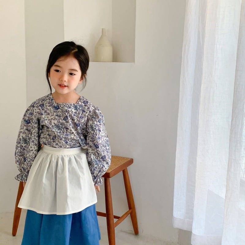 AF1052春秋韓版碎花襯衫女僕半身裙三件套2024.02.20