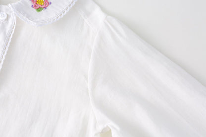 AF1666韓版春季小女孩刺繡襯衫背心裙兩件套2024.02.20