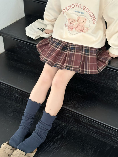 CA4696秋季女童學院風海軍領卡通熊衛衣格子百褶裙兩件套2024.08.06