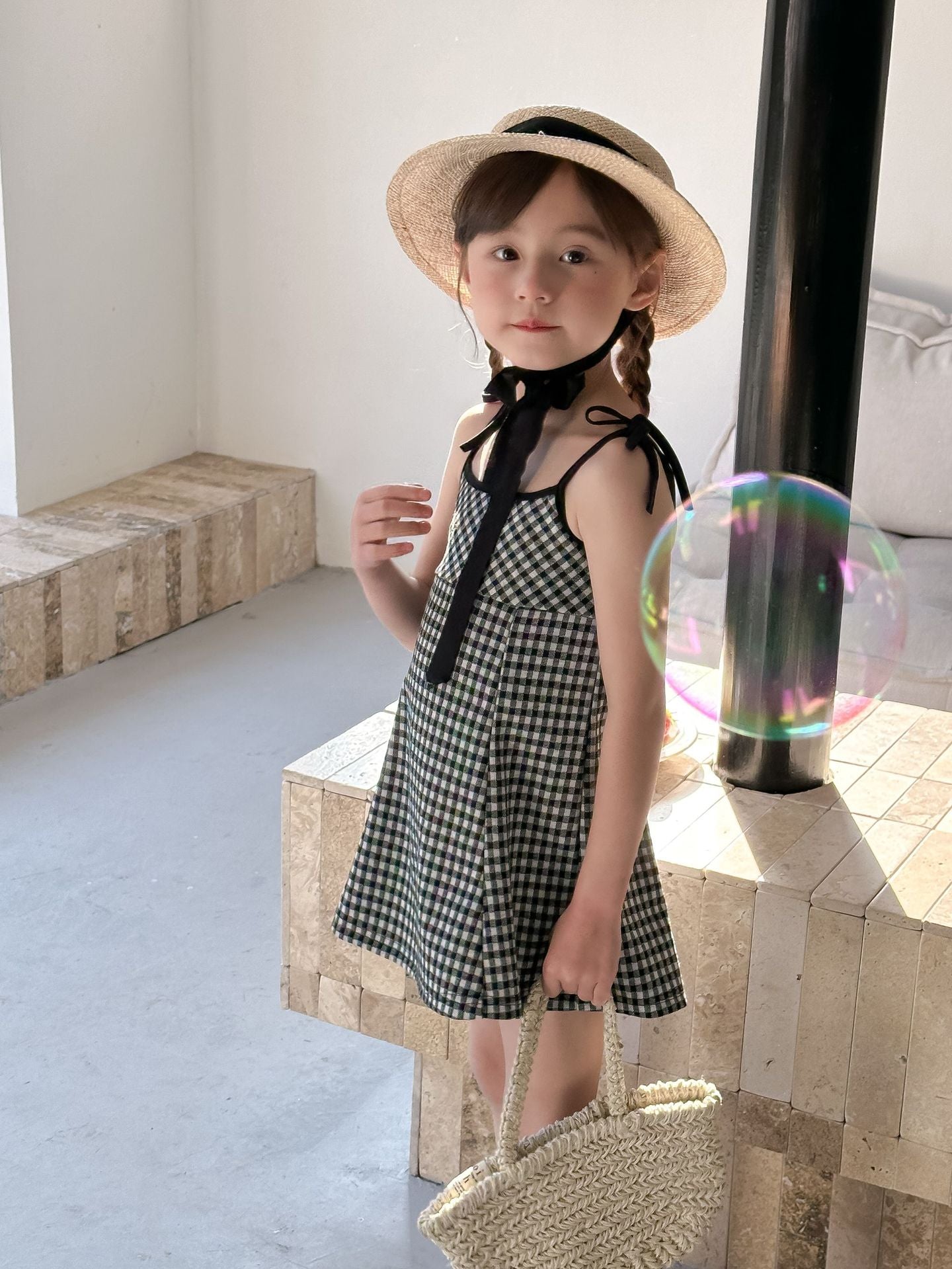 CA4872夏季辣妹女童格子吊帶裙2024.04.09