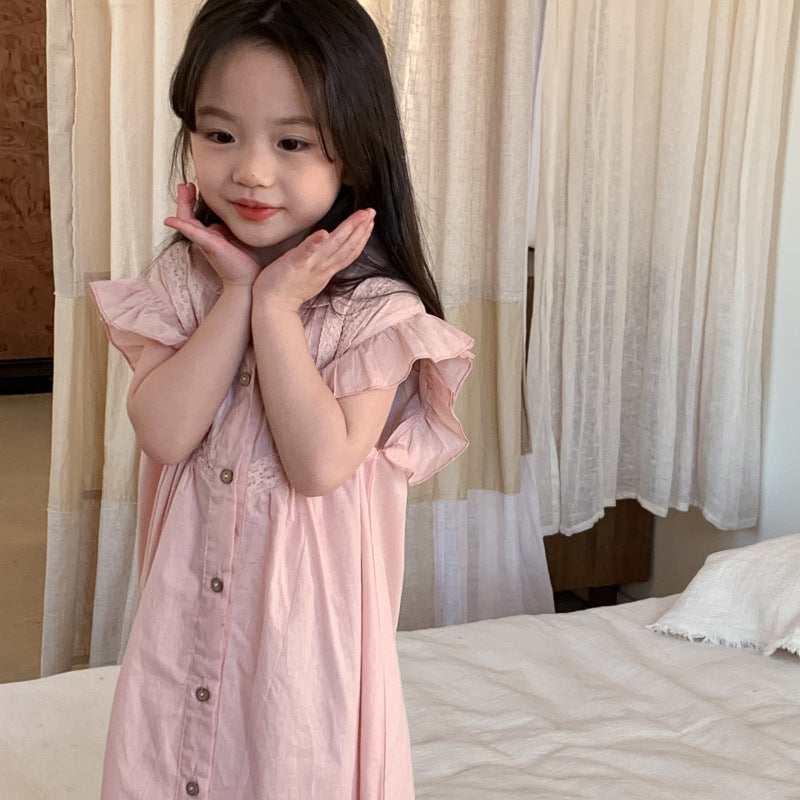 AN1692女童蕾絲飛袖翻領襯衫連衣裙2024.05.03