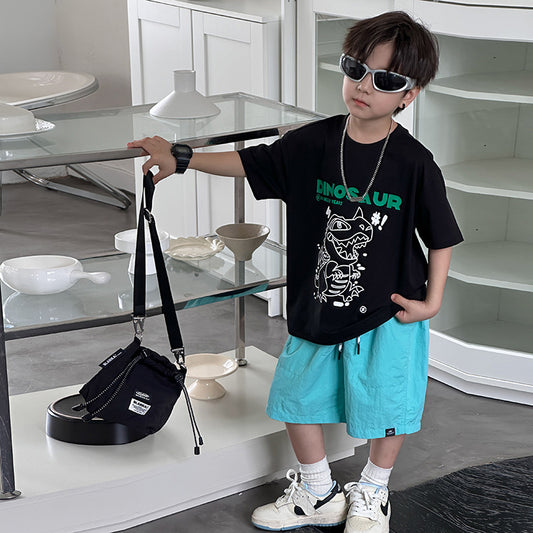 EK0936夏季男童帥氣凉感恐龍寬鬆棉質短袖T恤2024.07.09