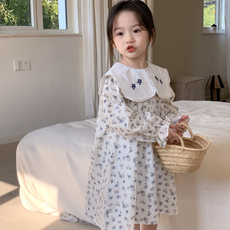 AF1665甜美碎花刺繡翻領長袖連衣公主裙2024.02.20