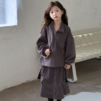 CA4657秋季女童設計感套頭衫衛衣長裙兩件套2024.08.06