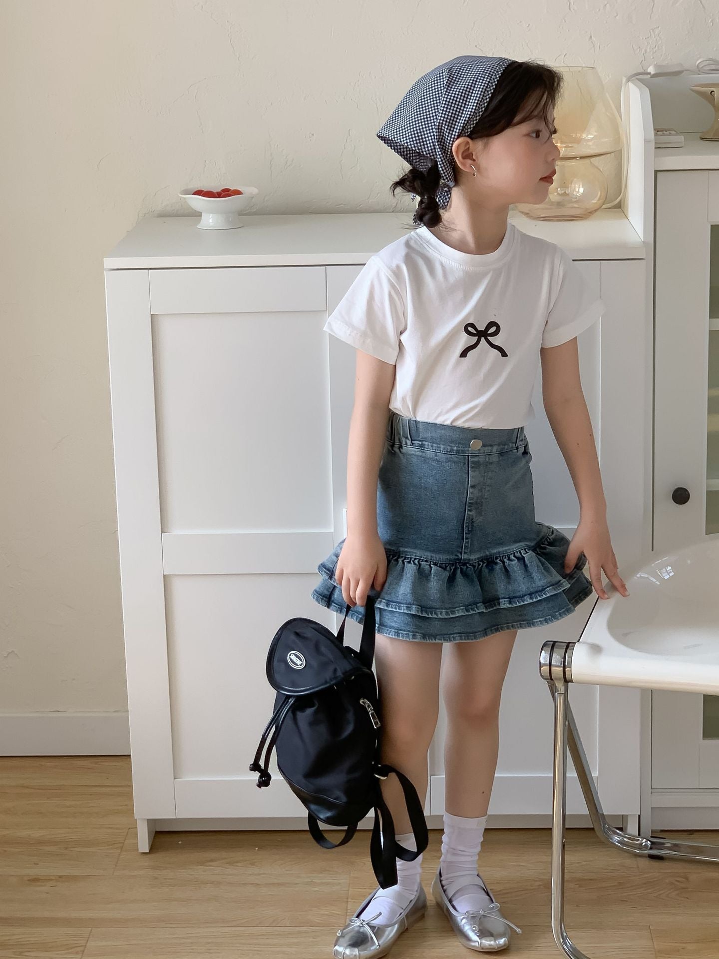 CJ4731韓版夏季中大女童牛仔半身花苞短裙2024.06.28