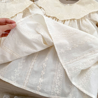 DH0032春季花朵刺繡大翻領長袖包屁衣姐妹裙2024.01.09