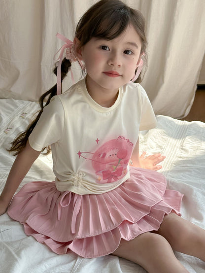 CA4956夏季女童抽繩T恤蛋糕蓬蓬裙兩件套套裝2024.04.09
