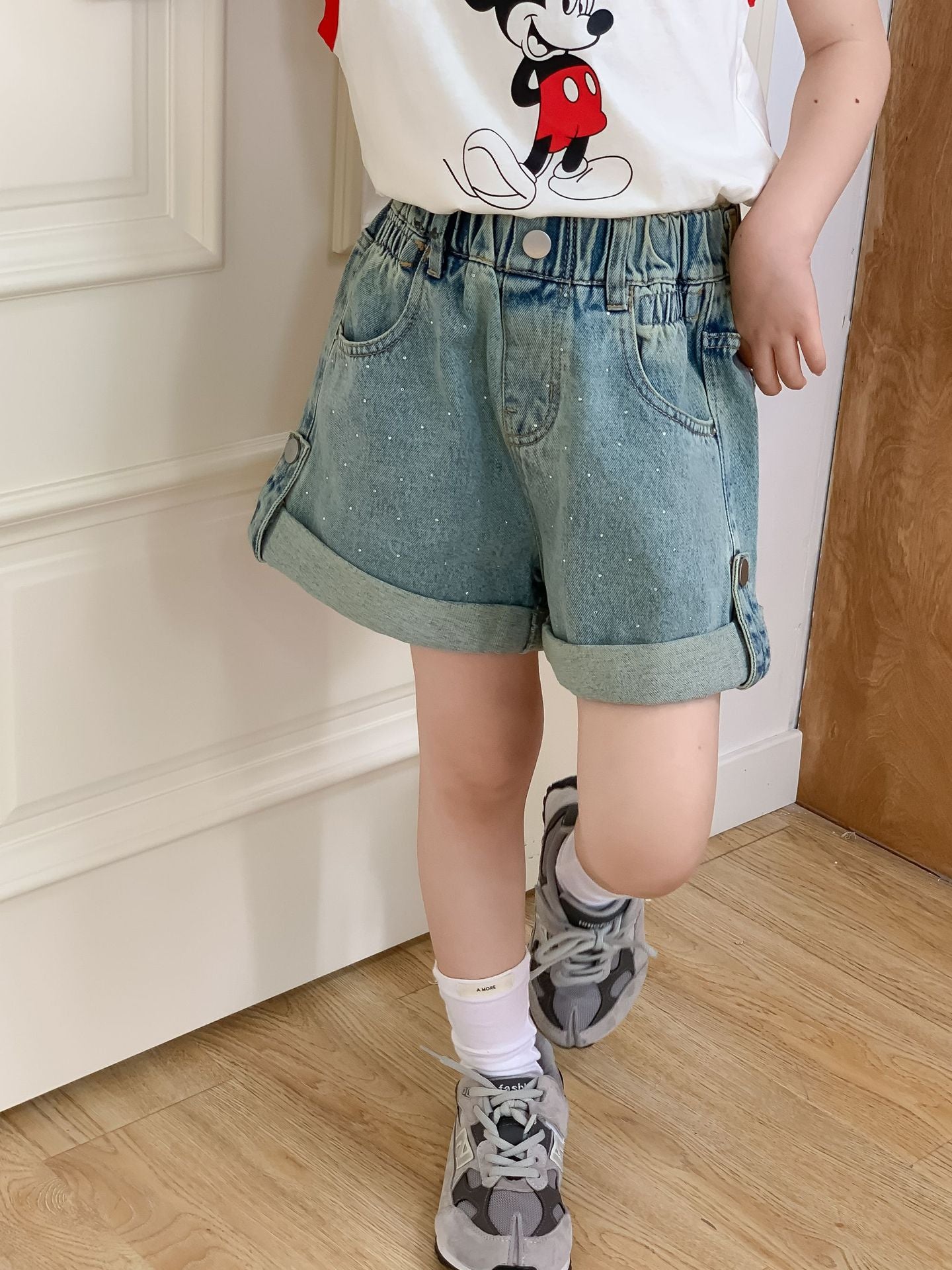CJ4808夏季中大女童帶鑽牛仔翻邊短褲2024.06.28