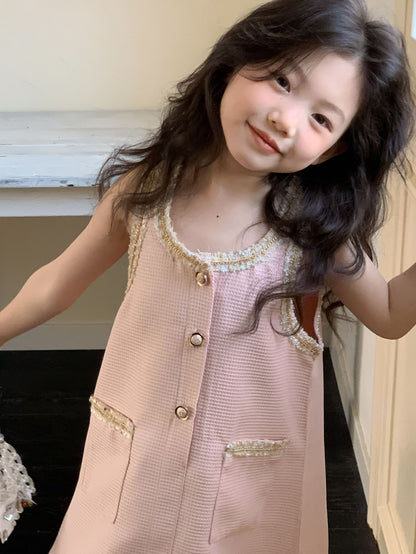 CJ4322夏季中大女童小香風無袖花邊公主裙2024.06.28