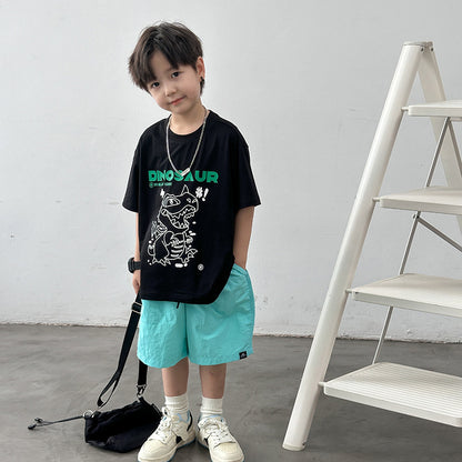 EK0936夏季男童帥氣凉感恐龍寬鬆棉質短袖T恤2024.07.09