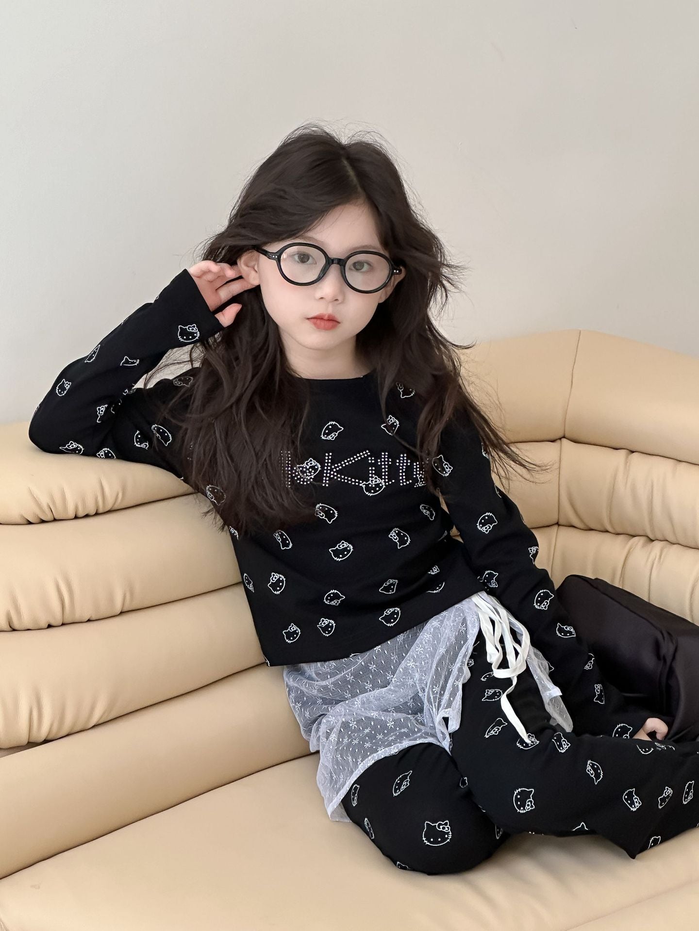 CA4673秋季韓版女童可愛印花t恤喇叭褲兩件套2024.08.06