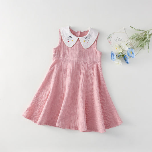 AM1686夏季娃娃領刺繡甜美無袖公主裙2024.03.29
