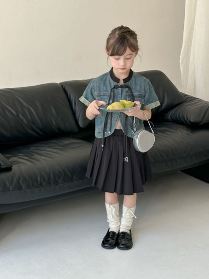 CA4865夏季新中式女童黑色盤扣短袖短款牛仔外套2024.04.09