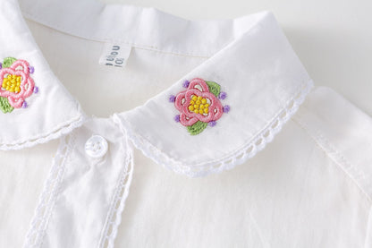 AF1666韓版春季小女孩刺繡襯衫背心裙兩件套2024.02.20