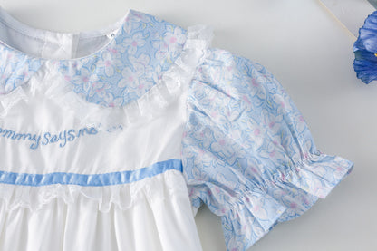 AN1694夏季女童法式氣質蕾絲泡泡袖公主裙2024.05.03