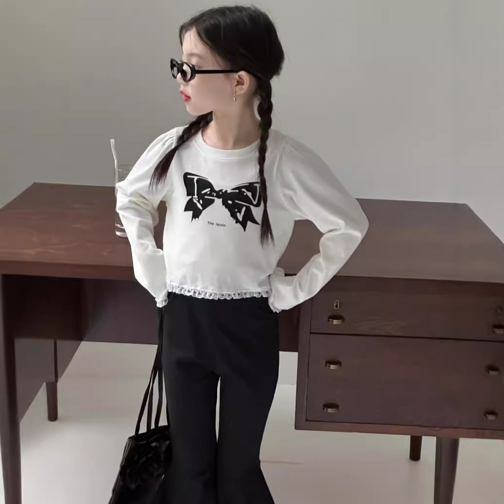 CA4172秋季韓版女童蝴蝶結印花短款t恤2024.08.06