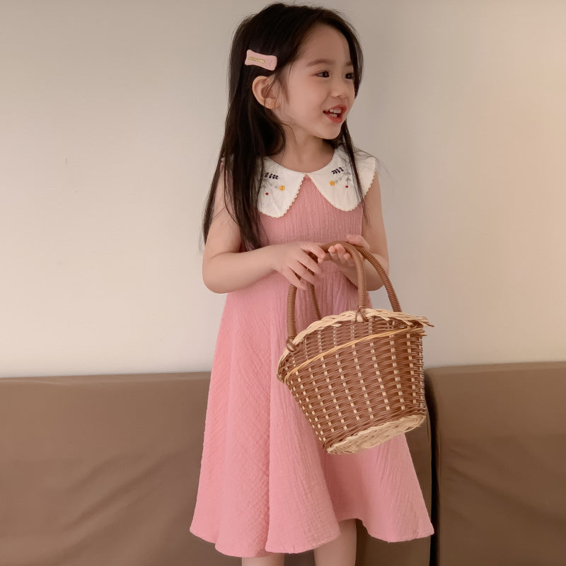 AM1686夏季娃娃領刺繡甜美無袖公主裙2024.03.29