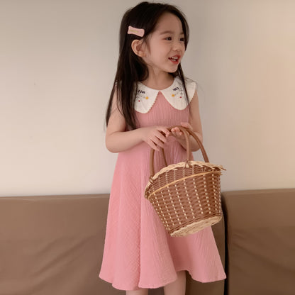AM1686夏季娃娃領刺繡甜美無袖公主裙2024.03.29