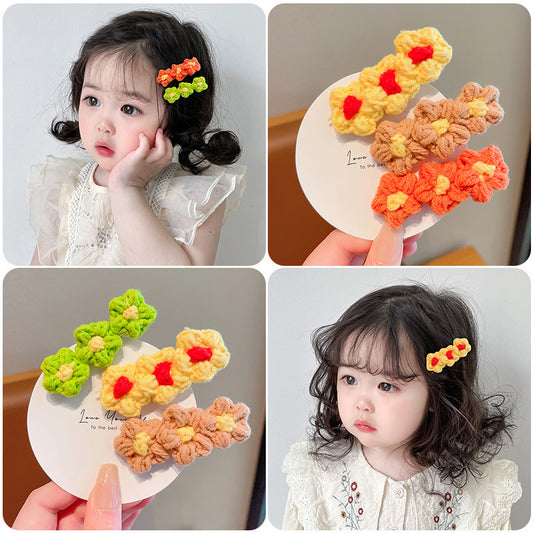 FF3597秋季女孩毛線花朵可愛髮夾2024.02.23