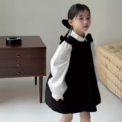 CA4621秋季女童學院風襯衫飛袖連衣裙套裝2024.08.06