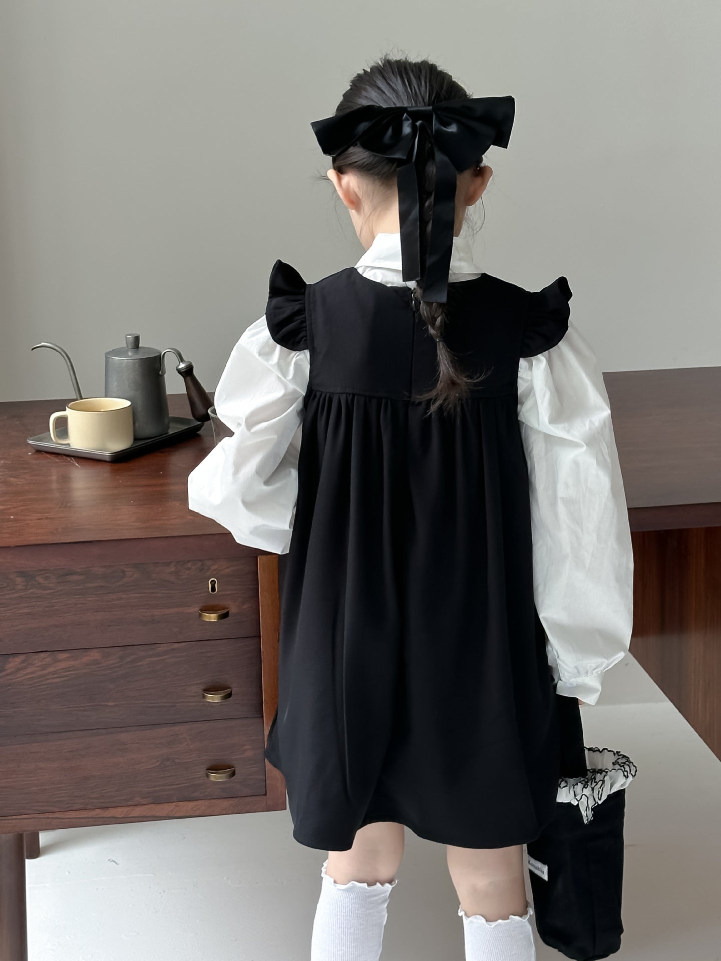 CA4621秋季女童學院風襯衫飛袖連衣裙套裝2024.08.06