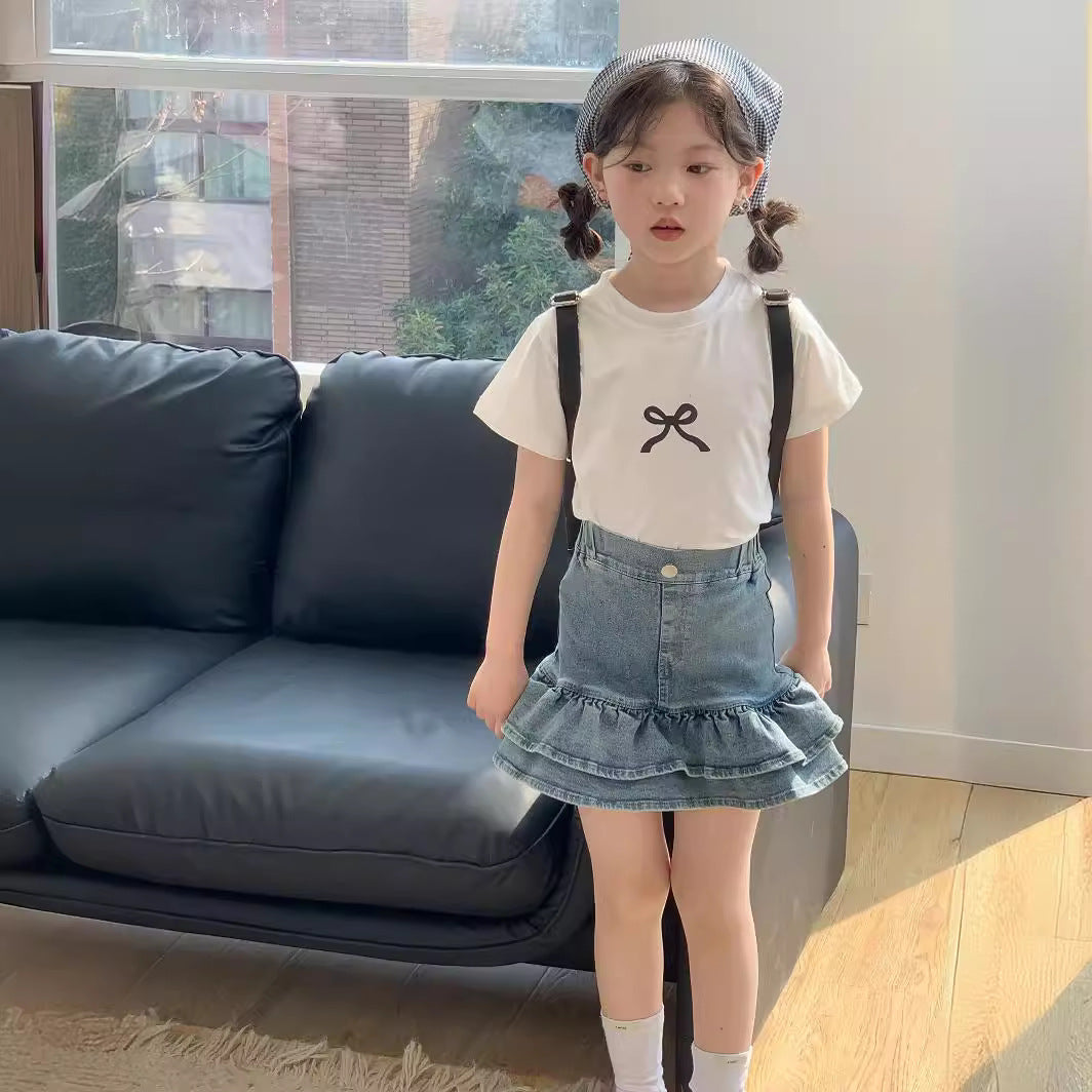 CJ4731韓版夏季中大女童牛仔半身花苞短裙2024.06.28