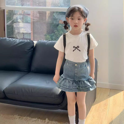 CJ4731韓版夏季中大女童牛仔半身花苞短裙2024.06.28
