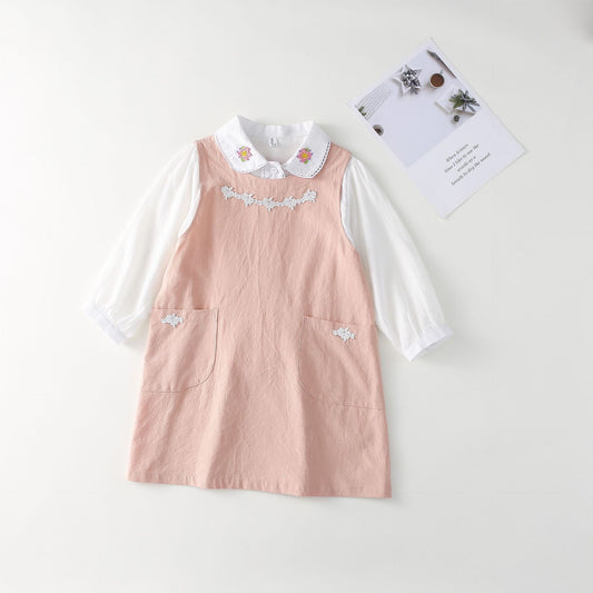 AF1666韓版春季小女孩刺繡襯衫背心裙兩件套2024.02.20