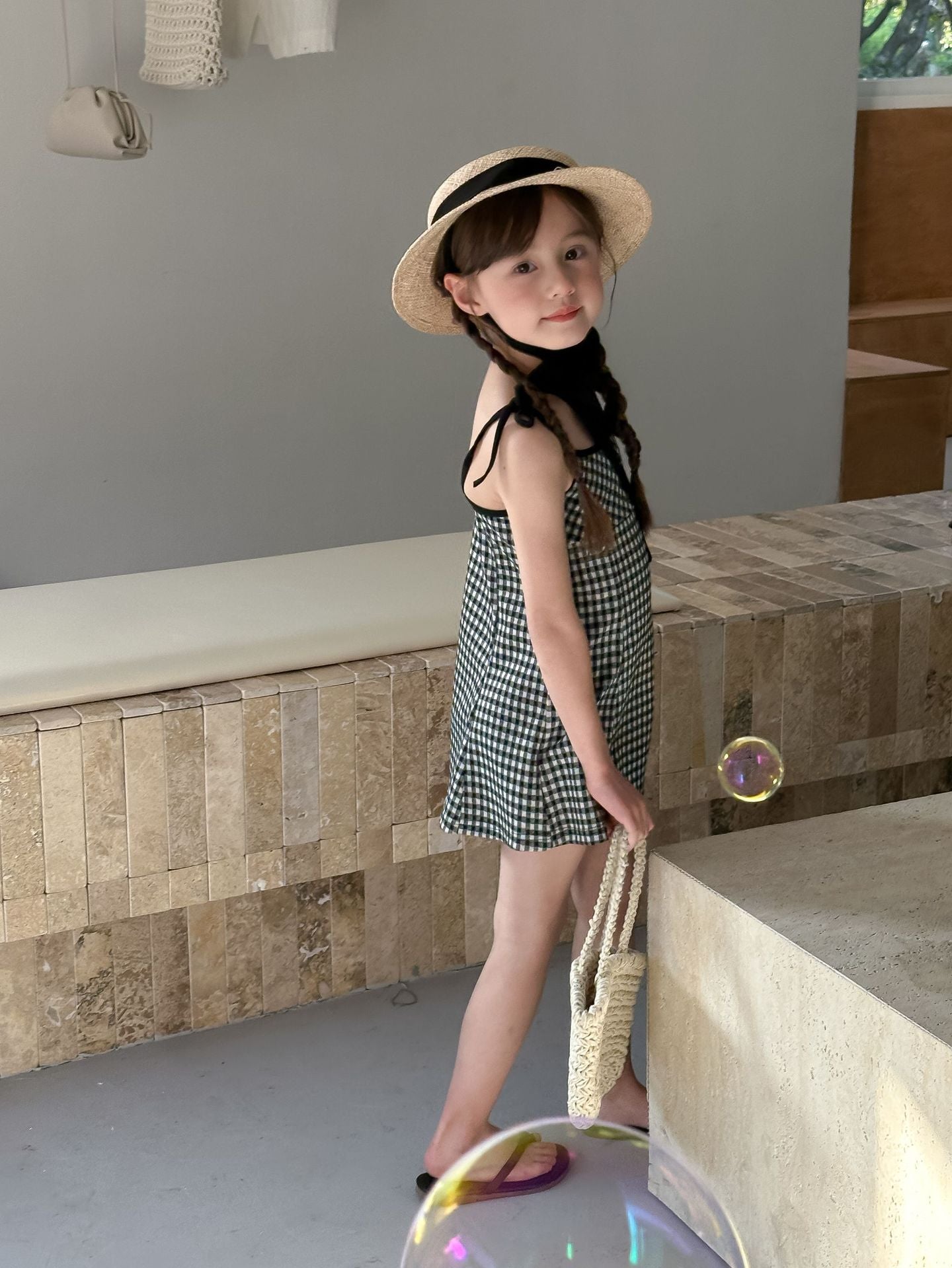 CA4872夏季辣妹女童格子吊帶裙2024.04.09