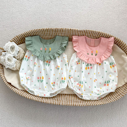 DF0062夏季甜美花朵刺繡無袖三角包屁衣2024.02.27