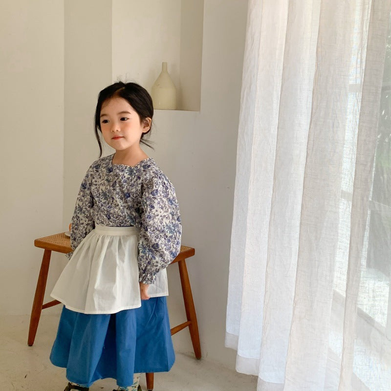 AF1052春秋韓版碎花襯衫女僕半身裙三件套2024.02.20