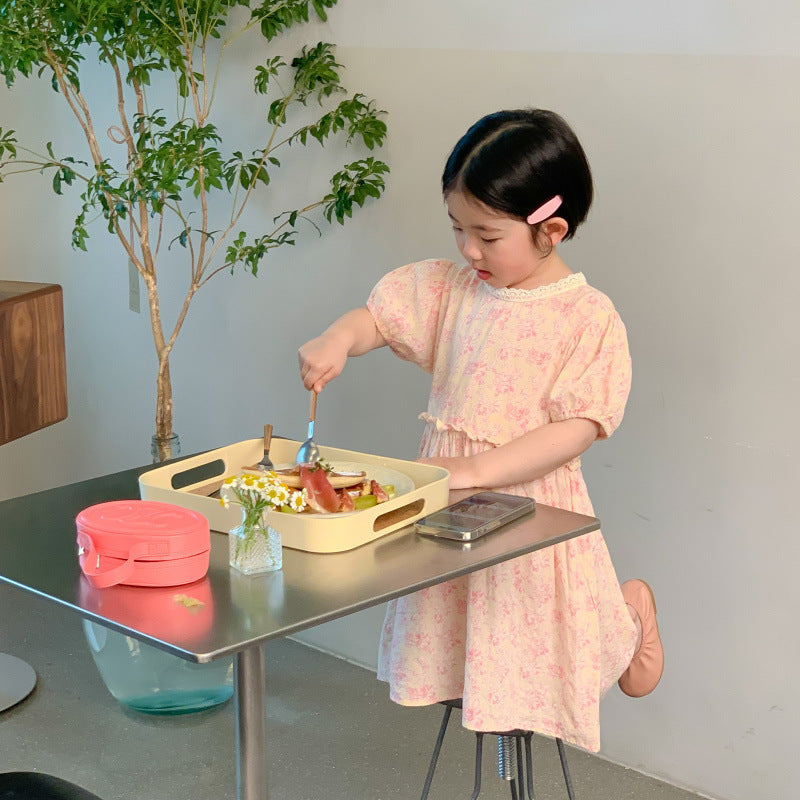AM1148碎花泡泡袖蕾絲邊公主裙2023.05.12